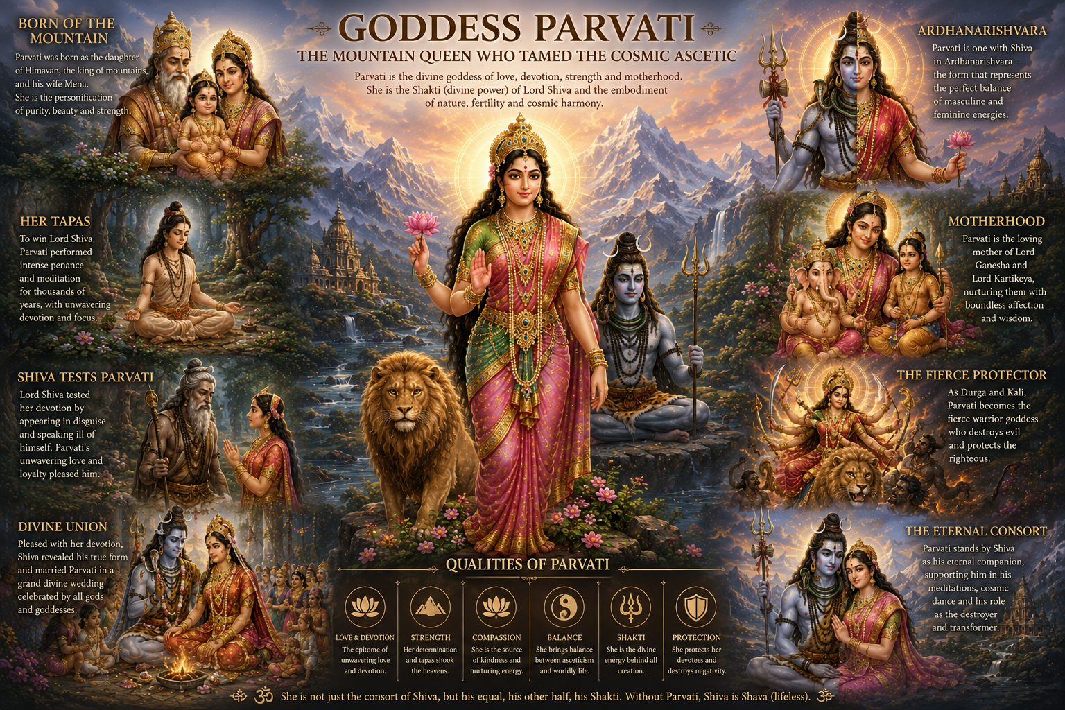 Goddess Parvati — The Mountain Queen Who Tamed the Cosmic Ascetic