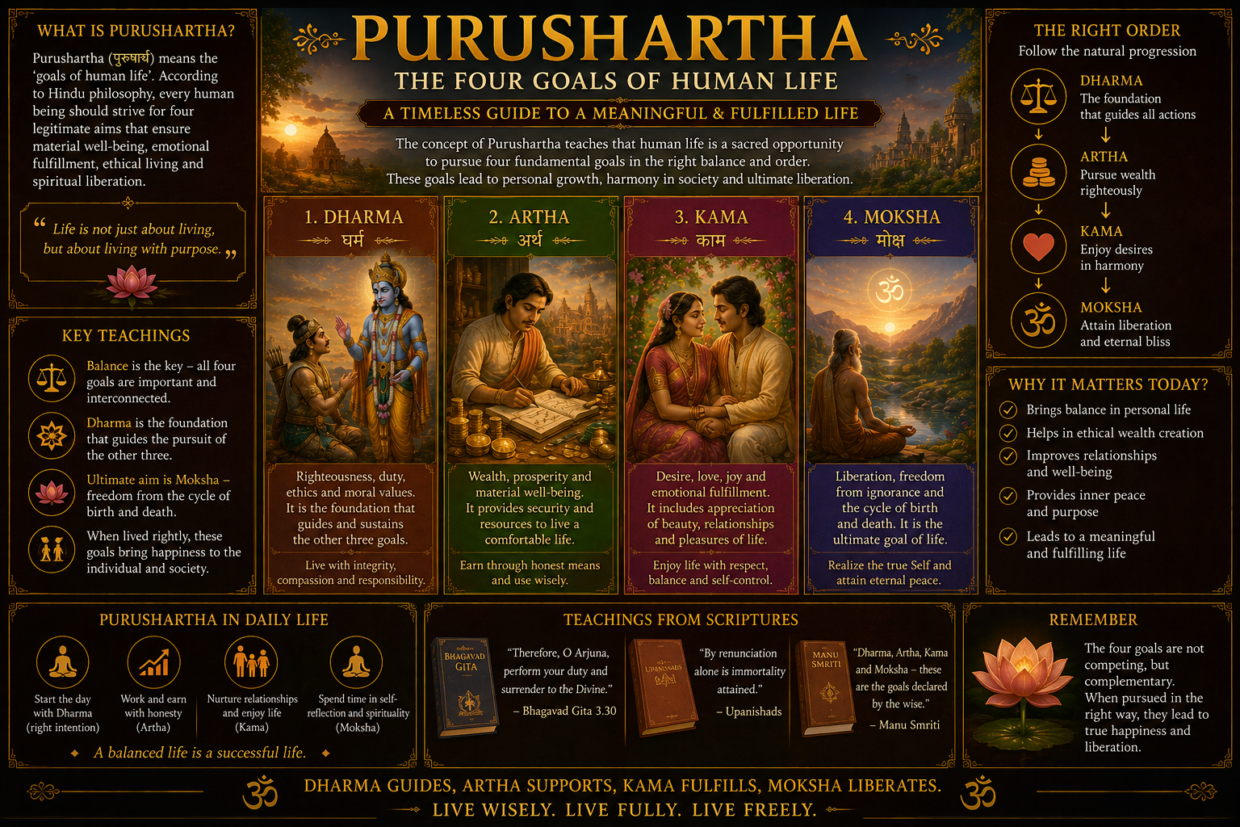 purushartha,four goals of life,dharma artha kama moksha,hindu philosophy,dharmic living